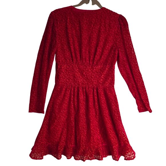 KOOPLES SZ2 NWT burnout Velvet texture Red Leopard V neck Buttondown sexy dress - Picture 2 of 16